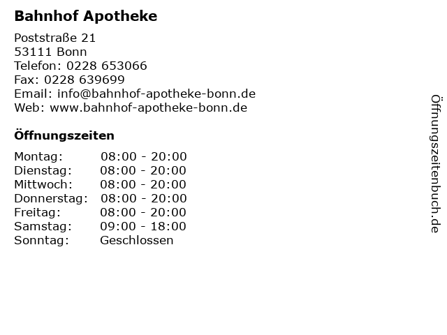 Bahnhof Apotheke in Bonn: Adresse und Öffnungszeiten