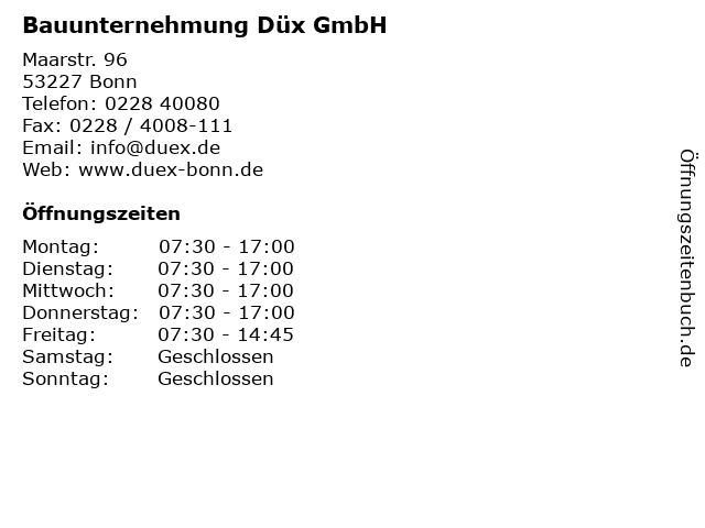 Bauunternehmung Düx GmbH in Bonn: Adresse und Öffnungszeiten