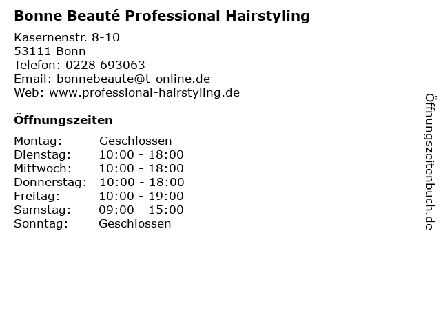 Bonne Beauté Professional Hairstyling in Bonn: Adresse und Öffnungszeiten