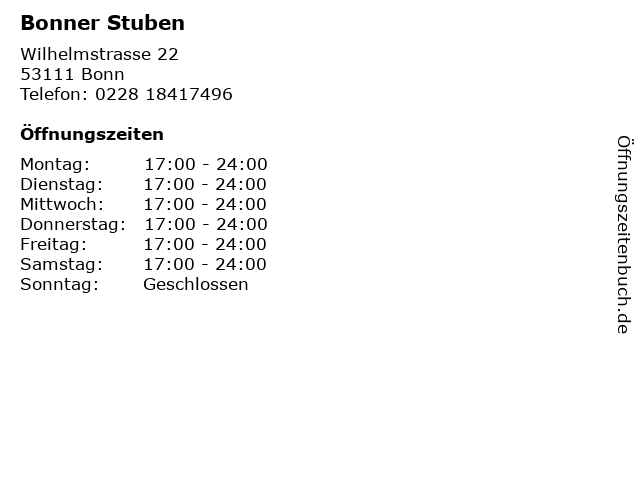 Bonner Stuben in Bonn: Adresse und Öffnungszeiten