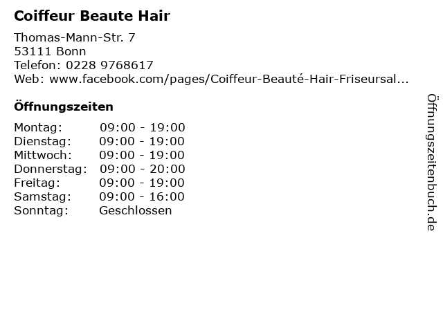 Coiffeur Beaute Hair in Bonn: Adresse und Öffnungszeiten
