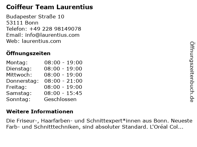 Coiffeur Team Laurentius in Bonn: Adresse und Öffnungszeiten