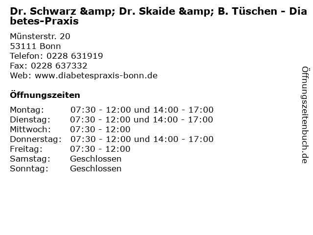 Dr. Schwarz & Dr. Skaide & B. Tüschen - Diabetes-Praxis in Bonn: Adresse und Öffnungszeiten