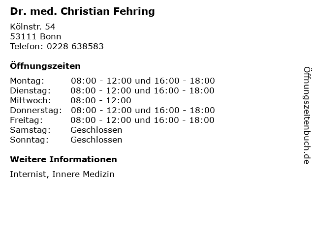 Dr. med. Christian Fehring in Bonn: Adresse und Öffnungszeiten