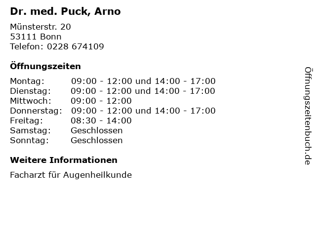 Dr. med. Puck, Arno in Bonn: Adresse und Öffnungszeiten