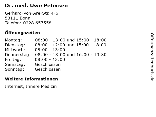 Dr. med. Uwe Petersen in Bonn: Adresse und Öffnungszeiten