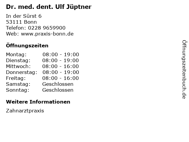 Dr. med. dent. Ulf Jüptner in Bonn: Adresse und Öffnungszeiten