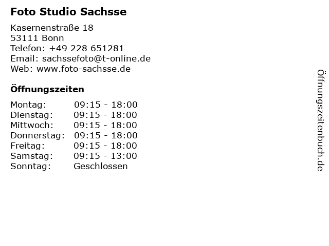 Foto Studio Sachsse in Bonn: Adresse und Öffnungszeiten