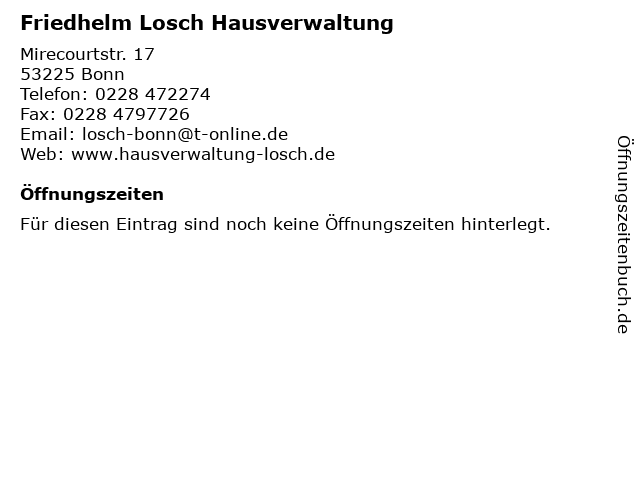 Friedhelm Losch Hausverwaltung in Bonn: Adresse und Öffnungszeiten