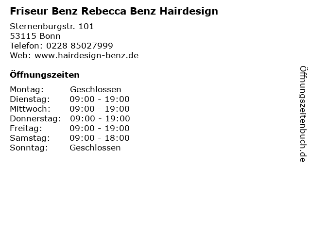 Friseur Benz Rebecca Benz Hairdesign in Bonn: Adresse und Öffnungszeiten