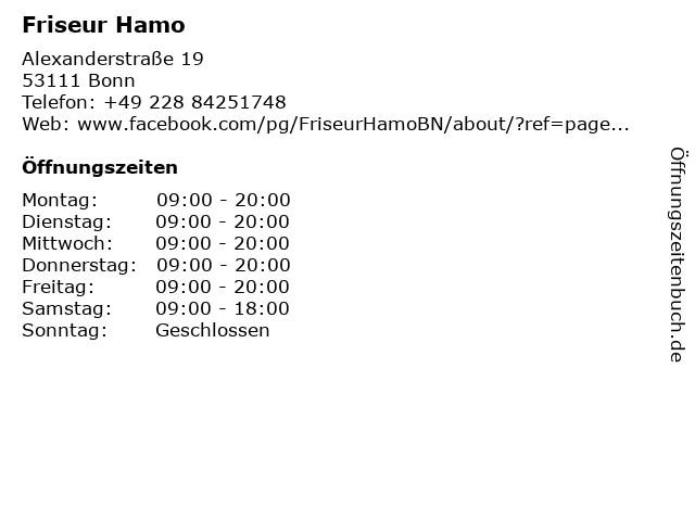 Friseur Hamo in Bonn: Adresse und Öffnungszeiten