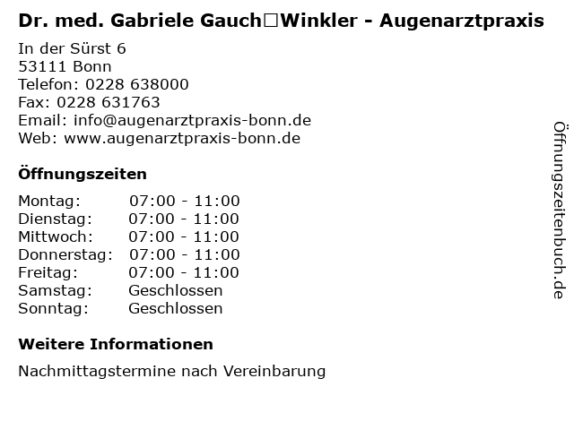 Gauch-Winkler, Dr. med. Gabriele (Augenarzt) in Bonn: Adresse und Öffnungszeiten