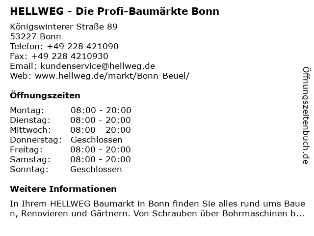 HELLWEG - Die Profi-Baumärkte Bonn in Bonn: Adresse und Öffnungszeiten