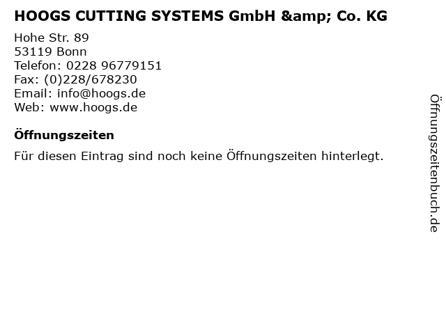 HOOGS CUTTING SYSTEMS GmbH & Co. KG in Bonn: Adresse und Öffnungszeiten