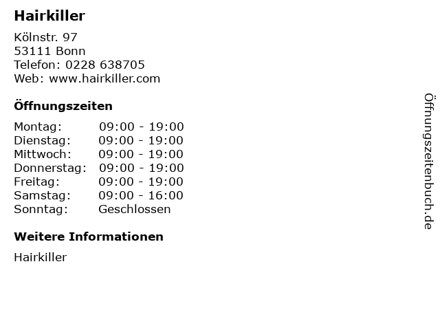 Hairkiller in Bonn: Adresse und Öffnungszeiten