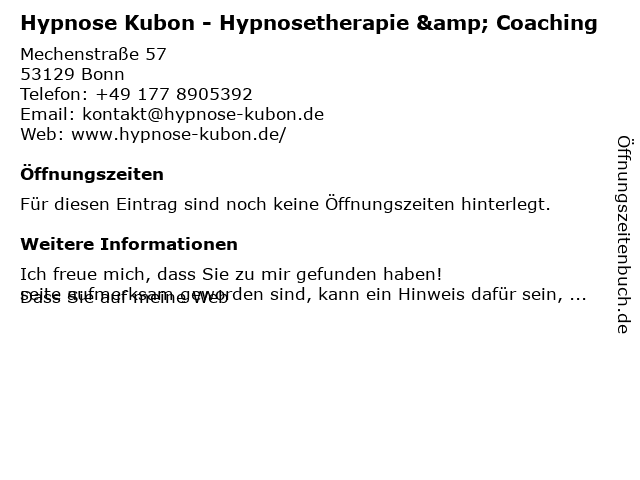 Hypnose Kubon - Hypnosetherapie & Coaching in Bonn: Adresse und Öffnungszeiten