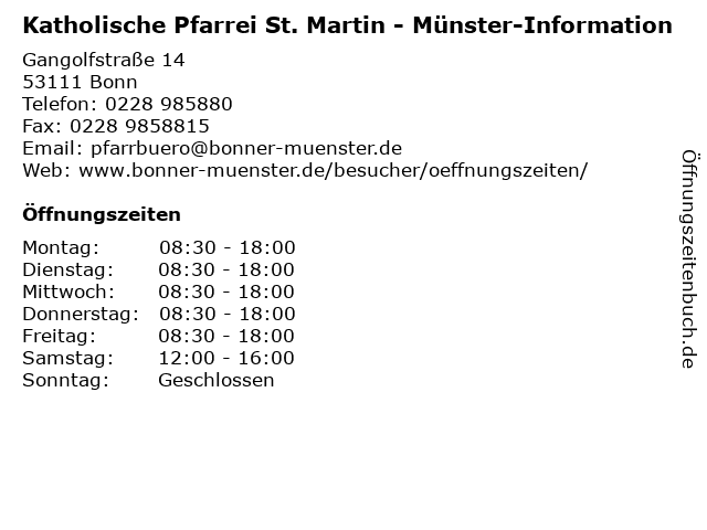Katholische Pfarrei St. Martin - Münster-Information in Bonn: Adresse und Öffnungszeiten