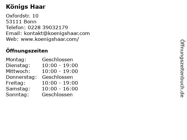 Königs Haar in Bonn: Adresse und Öffnungszeiten