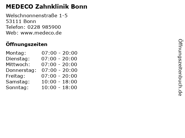 MEDECO Zahnklinik Bonn in Bonn: Adresse und Öffnungszeiten