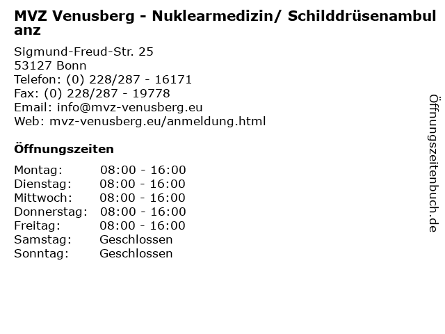 MVZ Venusberg - Nuklearmedizin/ Schilddrüsenambulanz in Bonn: Adresse und Öffnungszeiten