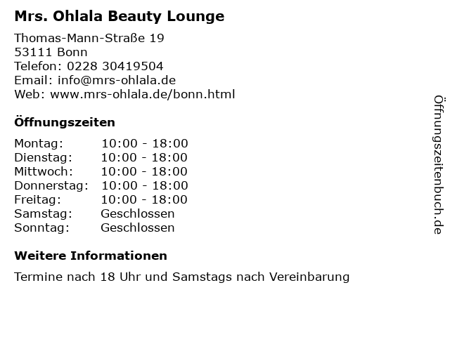 Mrs. Ohlala Beauty Lounge in Bonn: Adresse und Öffnungszeiten