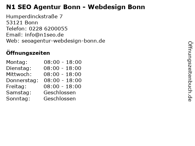 N1 SEO Agentur Bonn - Webdesign Bonn in Bonn: Adresse und Öffnungszeiten