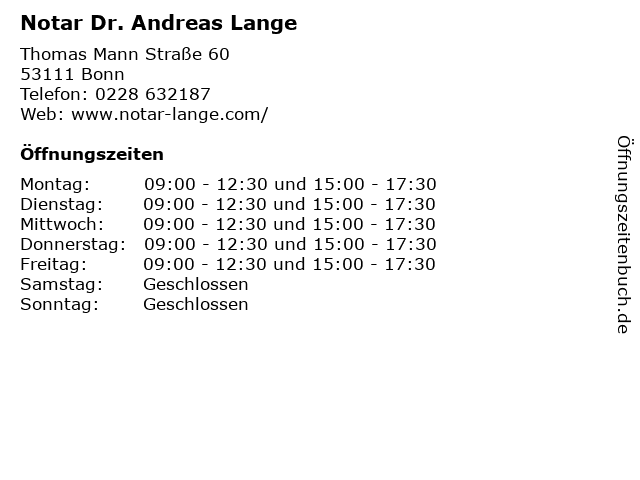 Notar Dr. Andreas Lange in Bonn: Adresse und Öffnungszeiten
