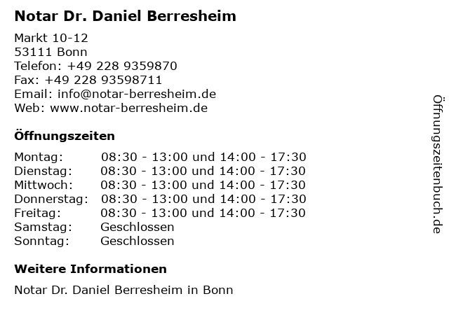 Notar Dr. Daniel Berresheim in Bonn: Adresse und Öffnungszeiten