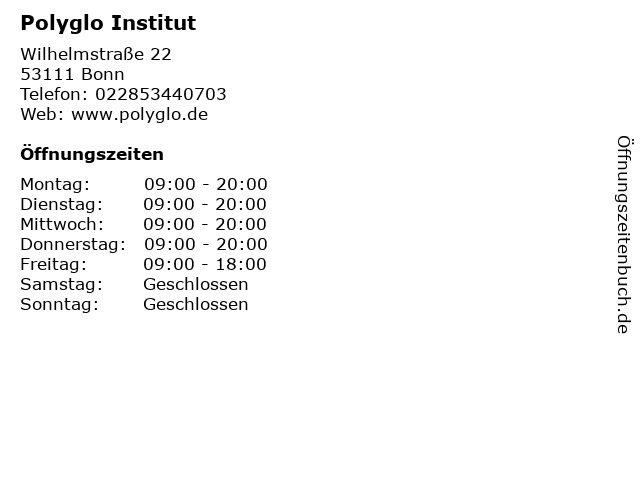 Polyglo Institut in Bonn: Adresse und Öffnungszeiten