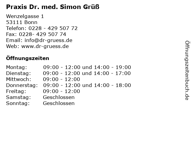 Praxis Dr. med. Simon Grüß in Bonn: Adresse und Öffnungszeiten
