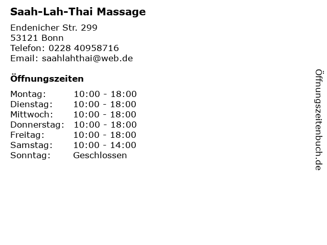 Saah-Lah-Thai Massage in Bonn: Adresse und Öffnungszeiten