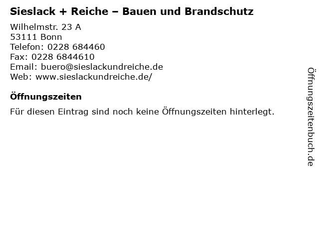 Sieslack + Reiche – Bauen und Brandschutz in Bonn: Adresse und Öffnungszeiten