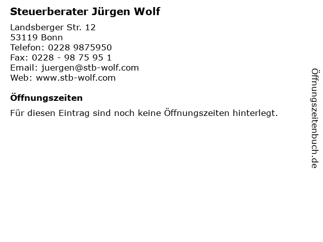 Steuerberater Jürgen Wolf in Bonn: Adresse und Öffnungszeiten