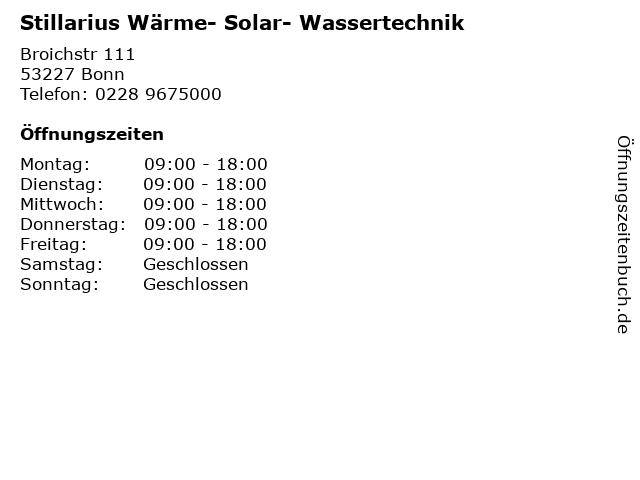 Stillarius Wärme- Solar- Wassertechnik in Bonn: Adresse und Öffnungszeiten