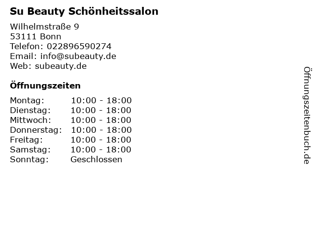 Su Beauty Schönheitssalon in Bonn: Adresse und Öffnungszeiten