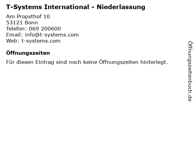 T-Systems International - Niederlassung in Bonn: Adresse und Öffnungszeiten