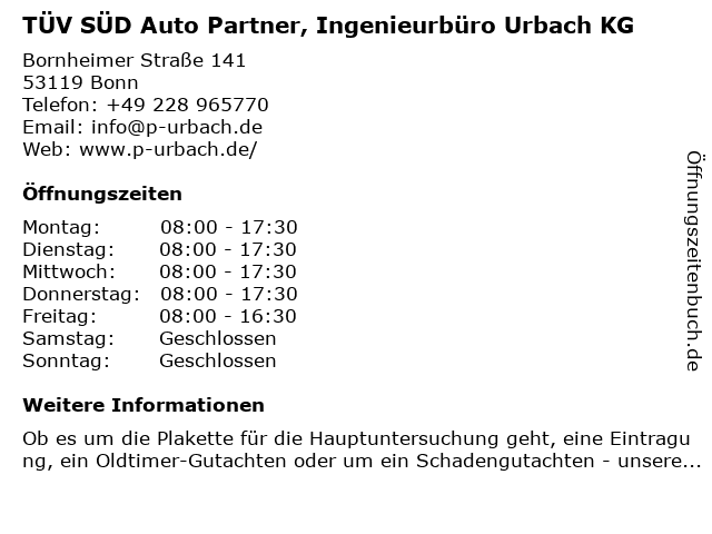 ᐅ Offnungszeiten Tuv Sud Auto Partner Gmbh Bornheimerstrasse
