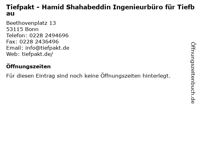 Tiefpakt - Hamid Shahabeddin Ingenieurbüro für Tiefbau in Bonn: Adresse und Öffnungszeiten