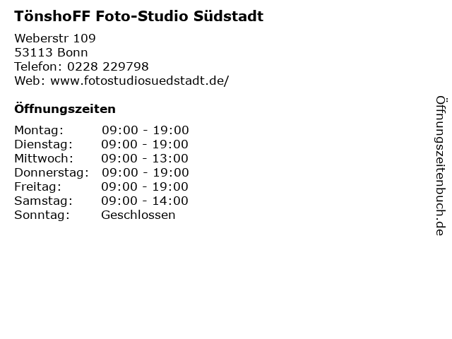 TönshoFF Foto-Studio Südstadt in Bonn: Adresse und Öffnungszeiten