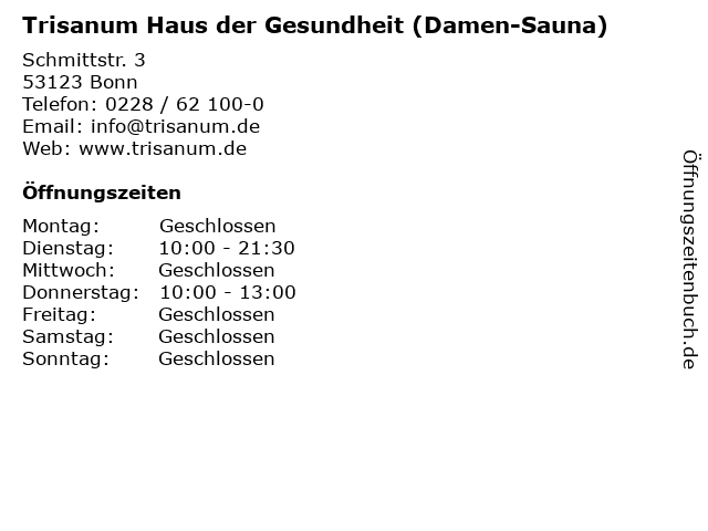 Trisanum Haus der Gesundheit (Damen-Sauna) in Bonn: Adresse und Öffnungszeiten