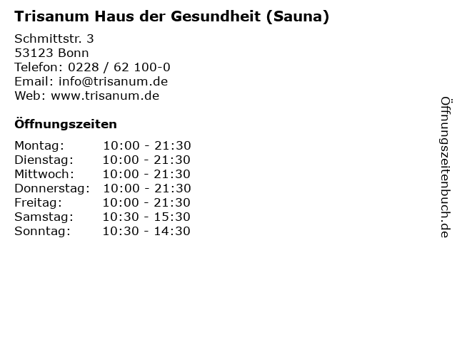 Trisanum Haus der Gesundheit (Sauna) in Bonn: Adresse und Öffnungszeiten
