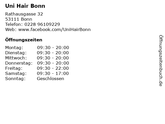 Uni Hair Bonn in Bonn: Adresse und Öffnungszeiten