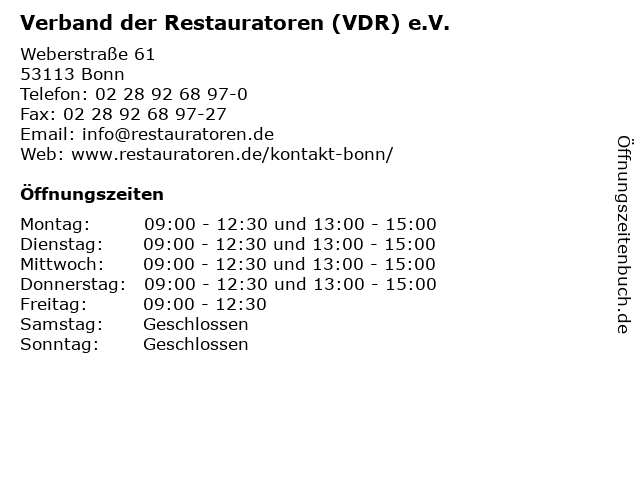 Verband der Restauratoren (VDR) e.V. in Bonn: Adresse und Öffnungszeiten