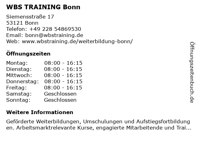 WBS TRAINING Bonn in Bonn: Adresse und Öffnungszeiten