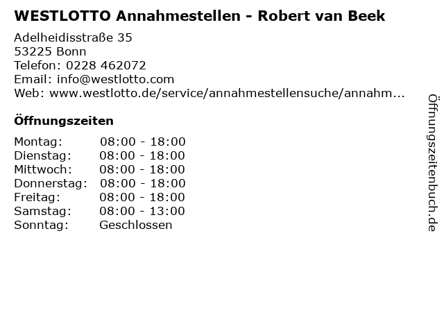 WESTLOTTO Annahmestellen - Robert van Beek in Bonn: Adresse und Öffnungszeiten