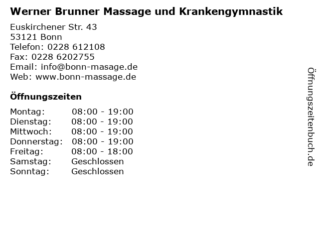 Werner Brunner Massage und Krankengymnastik in Bonn: Adresse und Öffnungszeiten