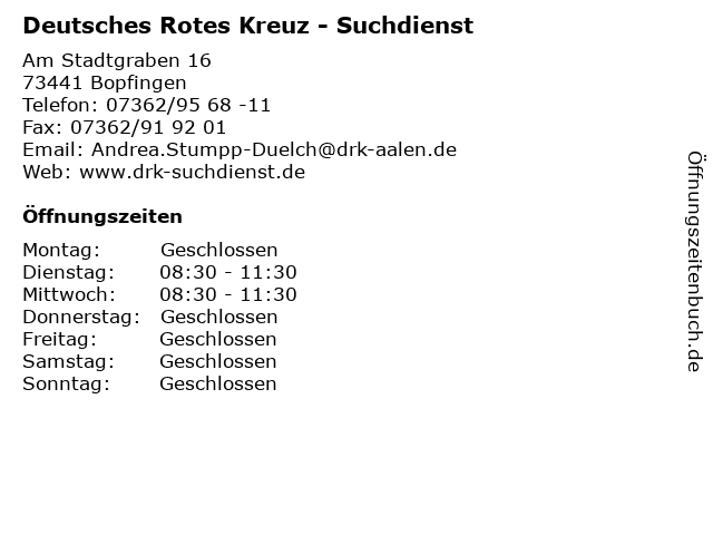 Deutsches Rotes Kreuz - Suchdienst in Bopfingen: Adresse und Öffnungszeiten
