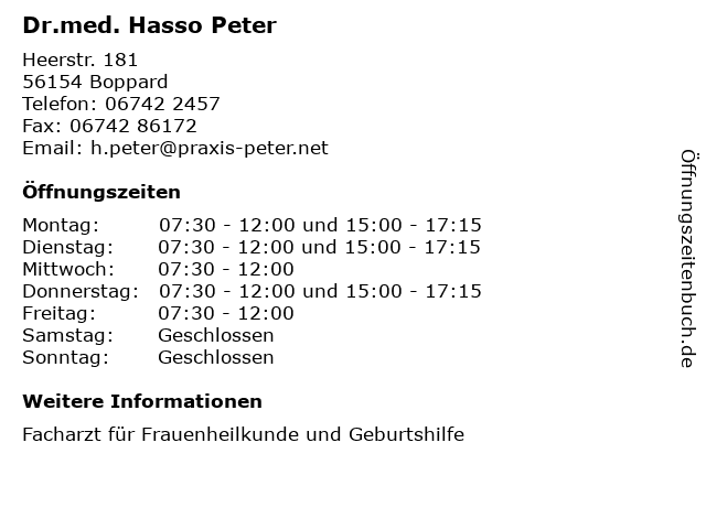 Dr.med. Hasso Peter in Boppard: Adresse und Öffnungszeiten