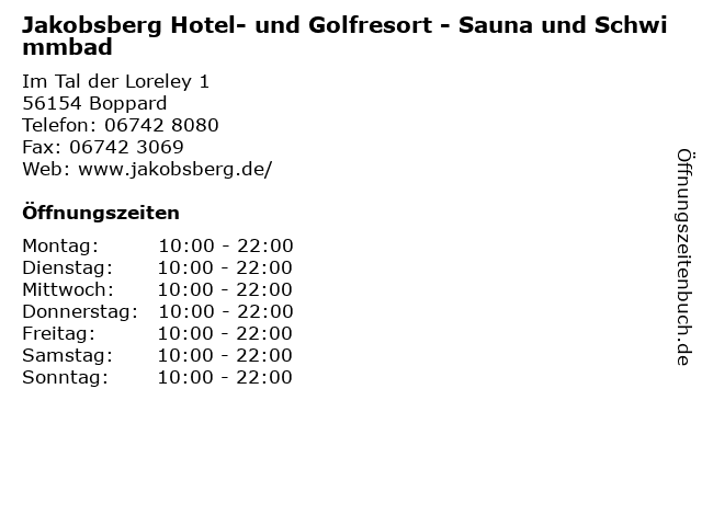 Jakobsberg Hotel- und Golfresort - Sauna und Schwimmbad in Boppard: Adresse und Öffnungszeiten