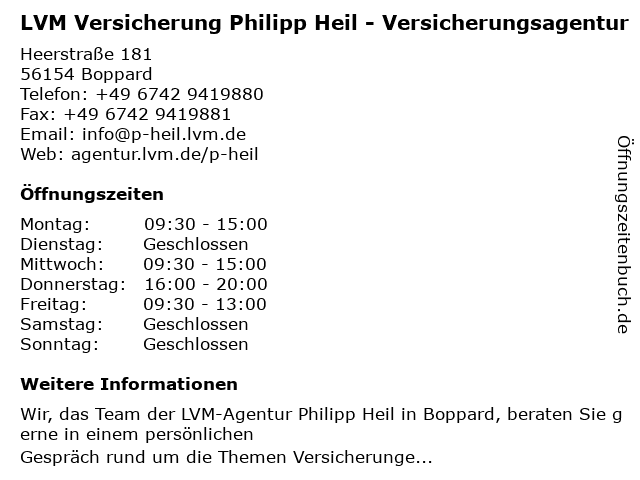 LVM Versicherung Philipp Heil - Versicherungsagentur in Boppard: Adresse und Öffnungszeiten